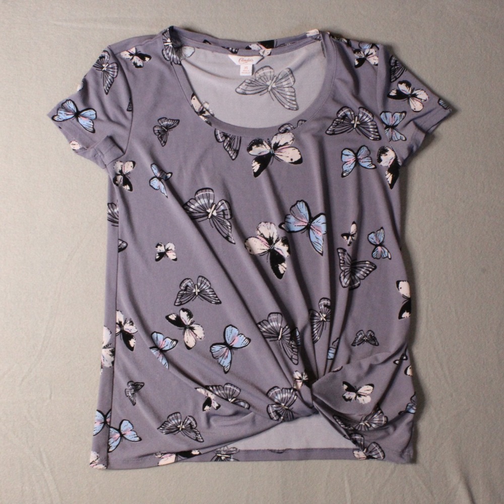 Candie's Women's XS Jersey Top Butterfly Print Short Sleeve Stretch Casual Tee